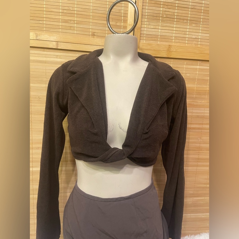 PrettyLittleThings terrycloth chocolate brown twist crop top woman’s size 2